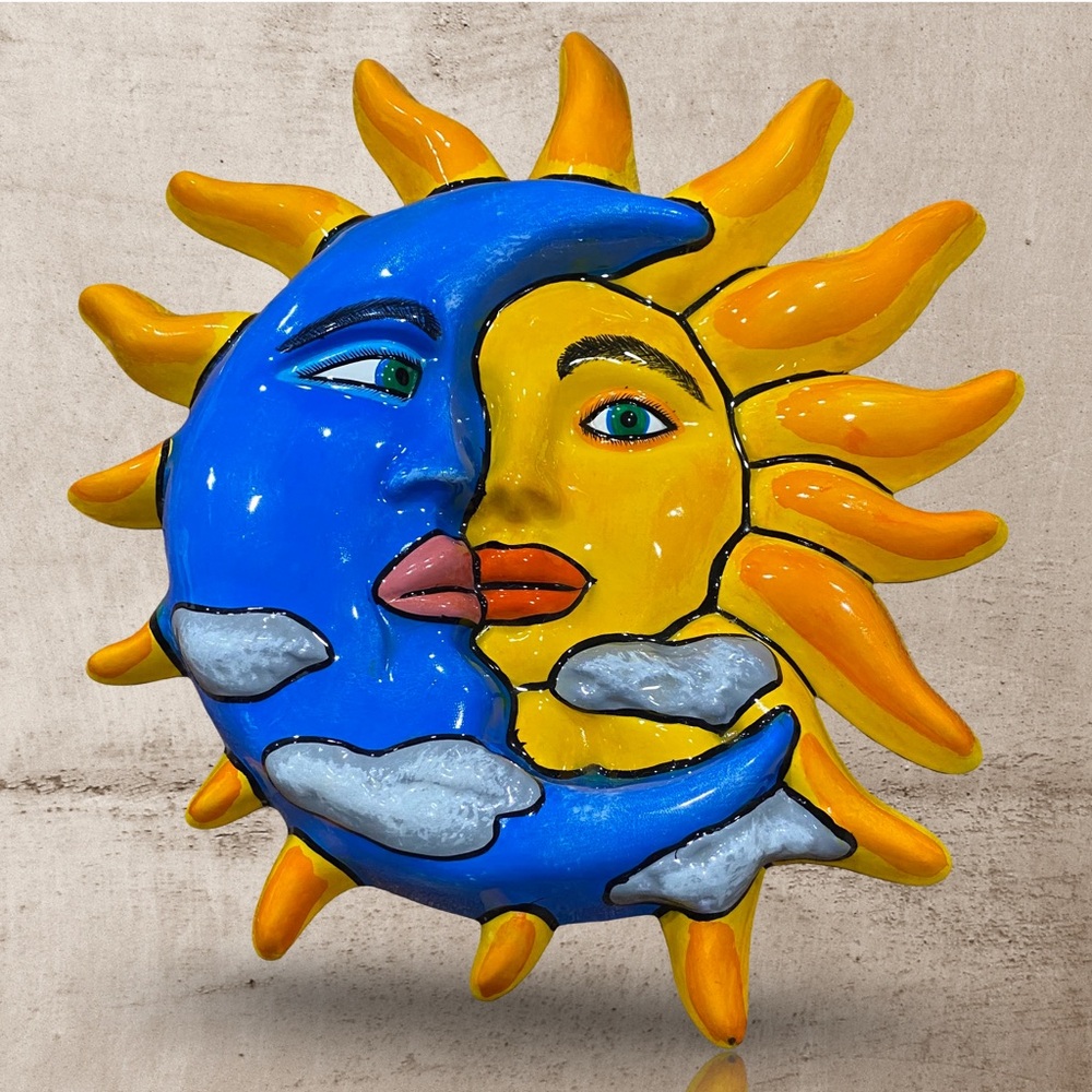 Mexican Talavera Ceramic Sun & Moon Wall Hanging - Indoor/Outdoor